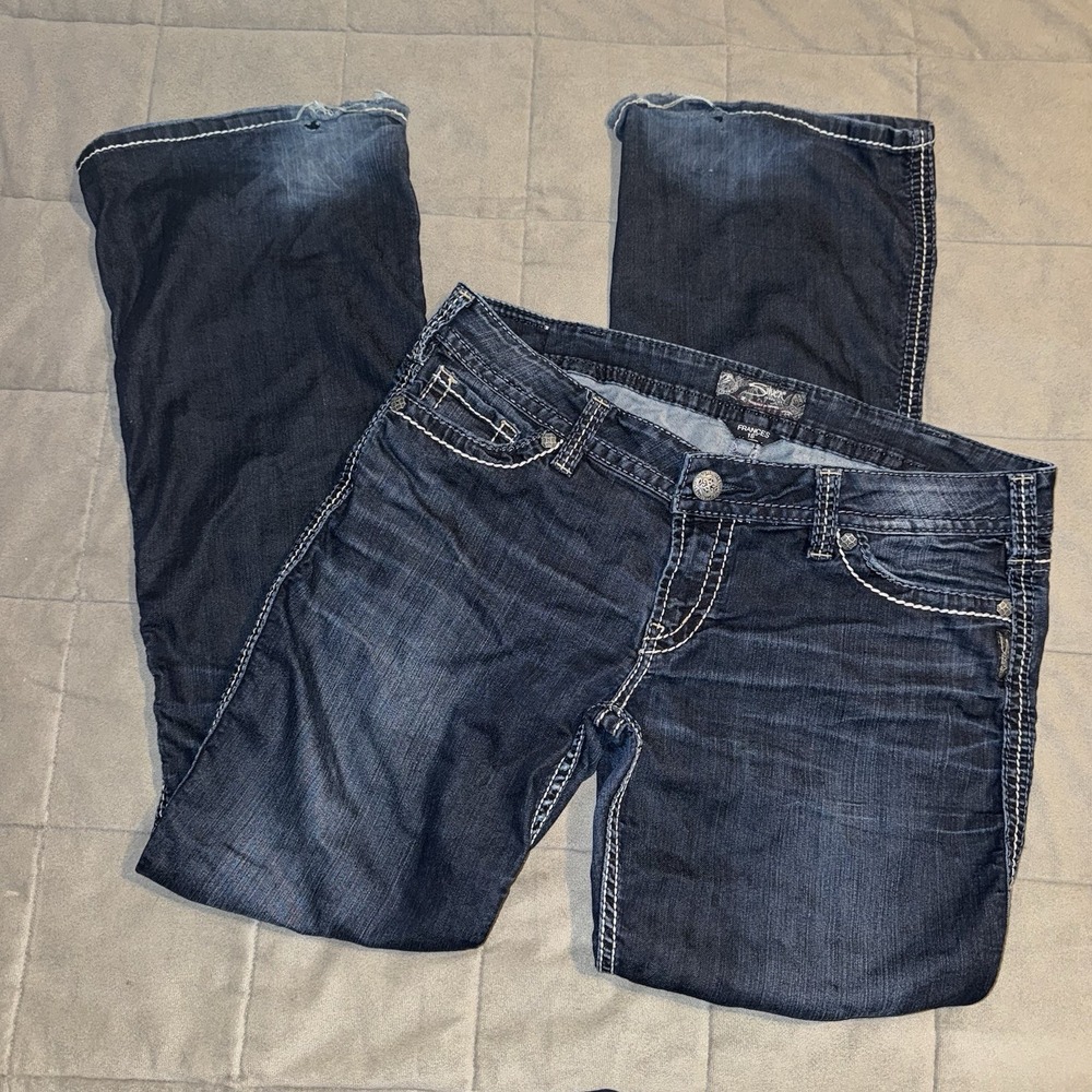 Silver‎ Womens Jeans Frances 18" Bootcut Jeans W32 L33 Heavy Stitch Dark Wash